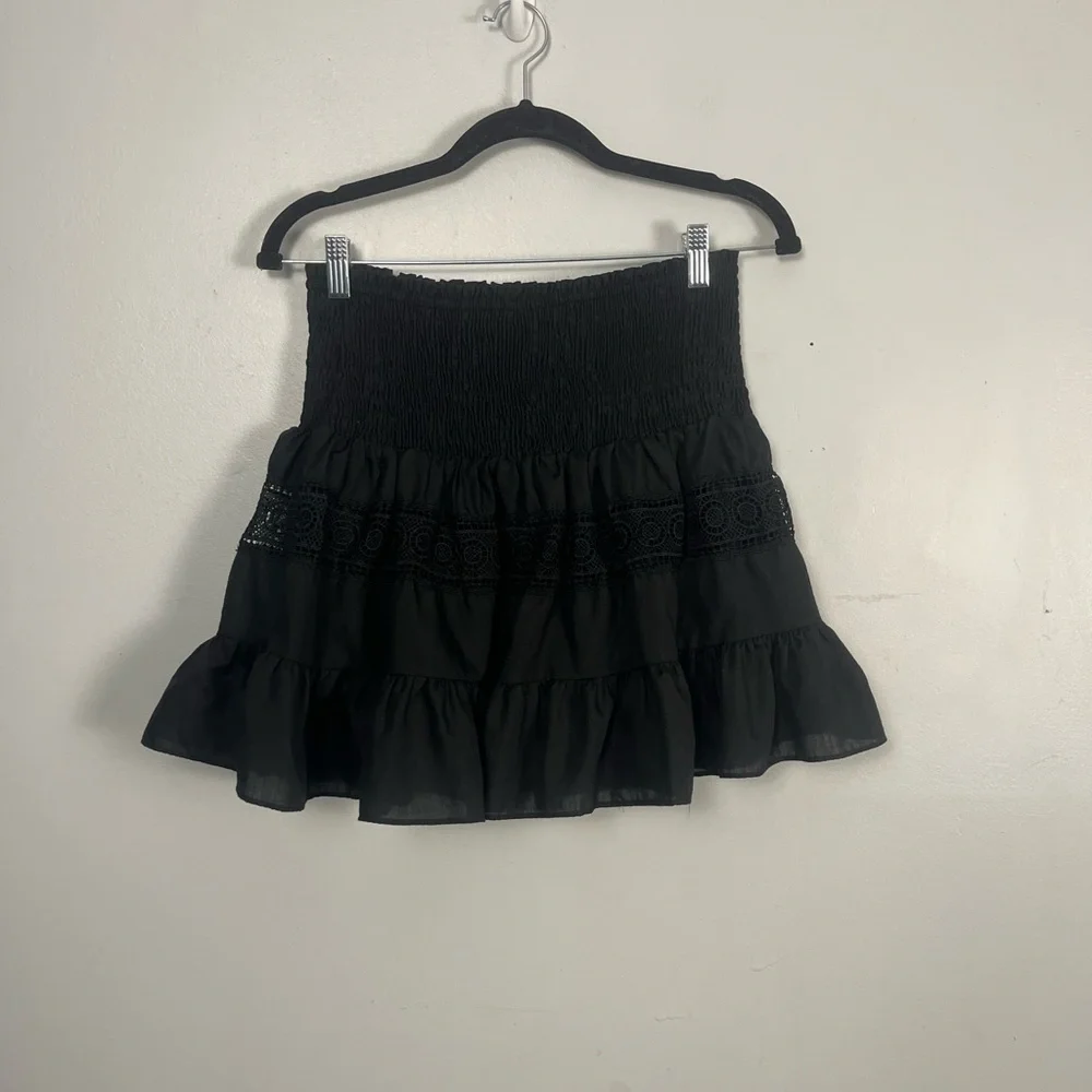 Talulah black smocked mini eyelet and ruffle detail size large
